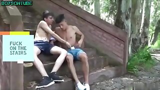 Teens fuck on park's steps boys porn