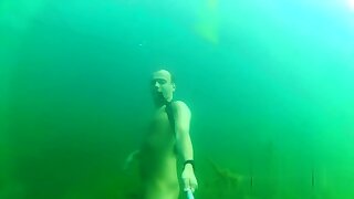 Part 2 of 3, he releases precum after doing a barefaced breath hold underwater.