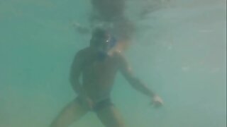 Twunk takes his friend snorkeling in the ocean and takes off his speedo