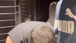 Almost getting caught sucking strangers cock in public bathroom