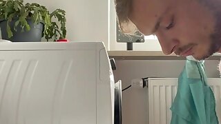 Horny faggot jerks his cock on the toilet and eats his own cum
