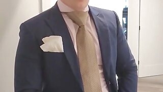 Hardworking young white stud relieves himself after work