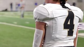 Football player on the sidelines.