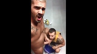Tattooed dude with bleached hair (and a slight resemblence to Colin Farrell) jacks off - when he's ready to blow his load his Bisexual friend EATS HIS CUM.