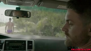 Horny studs Ricky Roman and Reign have anal sex outdoors