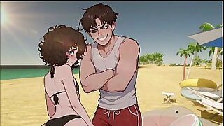 My Femboy Roomate &lbrack; GAY Hentai Game &rsqb; Ep&period;5 Sunscreen ASS MASSAGE my ROOMIE in BEACH BIKINI caused an accidental BONER &excl;