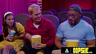 OOPSIE - Petite Spencer Bradley Has PUBLIC BISEXUAL THREESOME With Interracial Guys At The Theatre&excl;