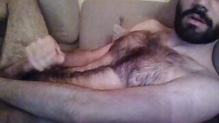 Hairy man cumming on camroulette