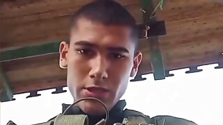 Handsome soldier having what looks like a risky wank…