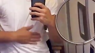 Young man jerking off bathroom until cumming