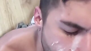 Good effort to cum in the eye... Next time slightly more to the left and make sure the eyes is wide open...