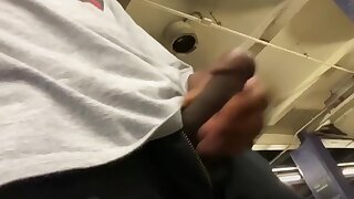 Black dude risky jerk in public subway station at night