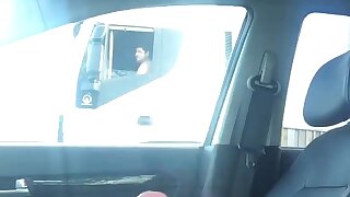 Hot guy cums in his car in public