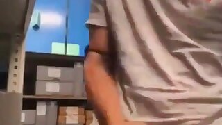 Sexy boy can't help but jerk off at work, unloading his thick load into his hands and slurping it up