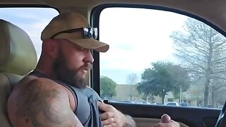 Beefed up country guy jacks off in his trucks and tries his own load.