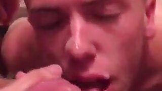 College slut gets multiple loads painted all over his face and loves it.