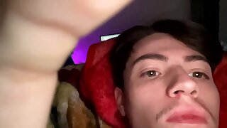 He jerks off and shoots his cum load all over his chest