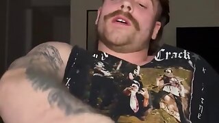 Cute verbal moustached guy edging himself