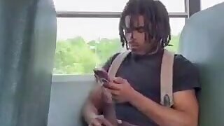 Black refugee in train cums