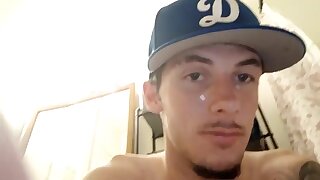 White guy jerks off on the toilet and shoots his cum load while in the bathroom