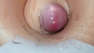 Camera deep inside tight pussy toy captures huge cum explosion