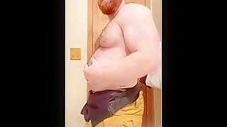 Hairy powerlifter belly rub