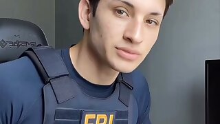 Watch this cute muscular twink in his FBI uniform.