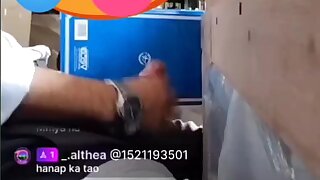 Security guard in duty in a warehouse also was jerking off live in his phone
