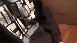 Hoodie dude jerks it and cums