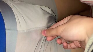 Caressing friend's hardening dick whilst he's asleep