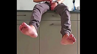 Wanking in the kitchen