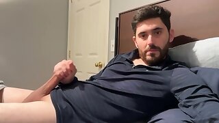 He jerks off his hard cock in his room cause he was so turned on