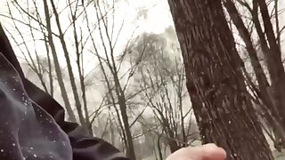 Uncut white guy jerks his cock in the woods and cums a big load