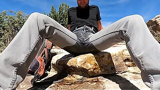 Pissing my jeans and jerking off out in the desert