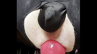 Mature anal slut works on stretching his hungry whore ass with two monster butt plugs